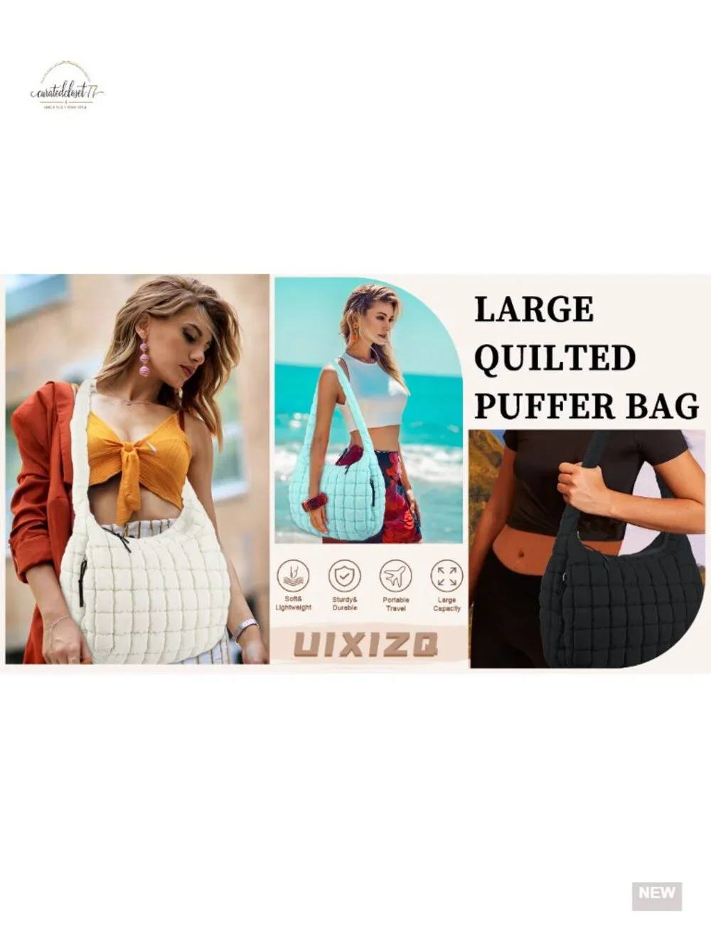 Quilted Puffer Tote Bag Crossbody Shoulder Hobo Lightweight Nylon Puffy Bag for